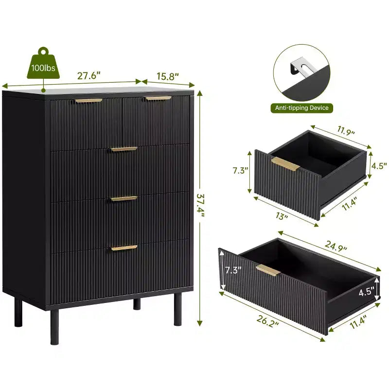 Wave Fluted 5 Drawer Dresser for Bedroom, Modern Wood Chest of Drawers with Wide Drawers, Closet Dresser Organizer