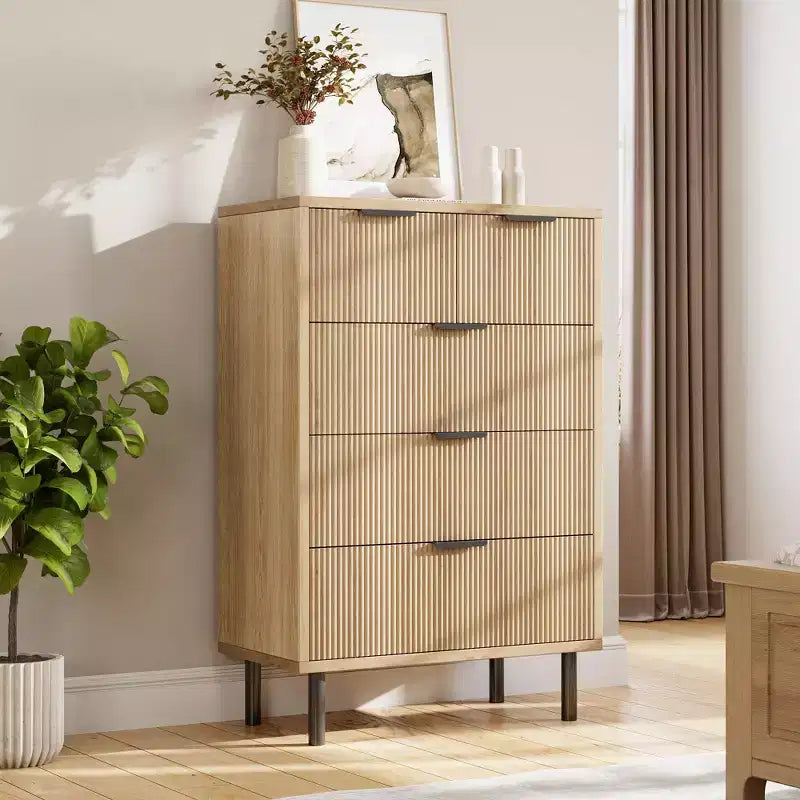 Wave Fluted 5 Drawer Dresser for Bedroom, Modern Wood Chest of Drawers with Wide Drawers, Closet Dresser Organizer