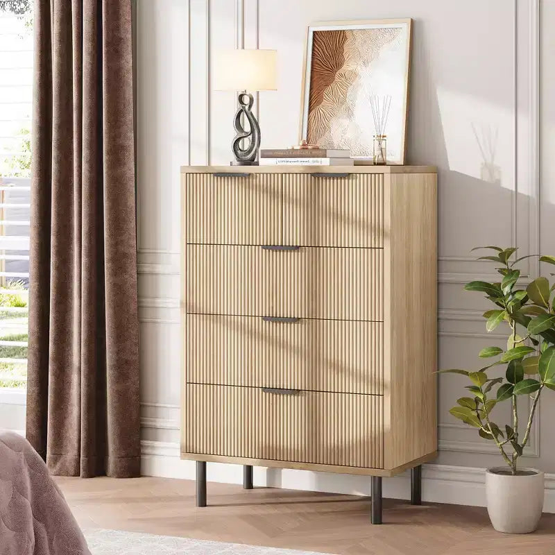 Wave Fluted 5 Drawer Dresser for Bedroom, Modern Wood Chest of Drawers with Wide Drawers, Closet Dresser Organizer