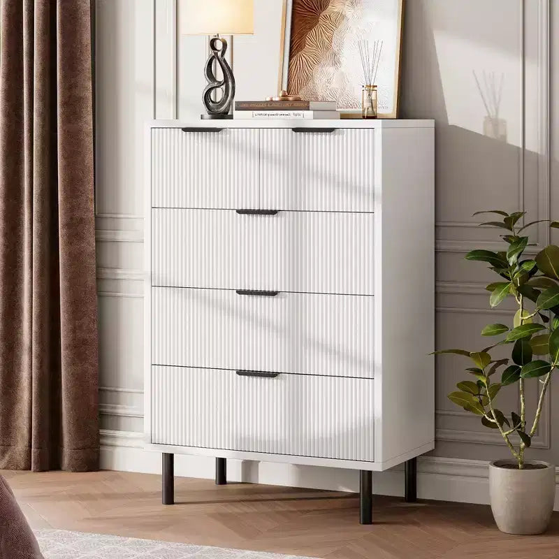 Wave Fluted 5 Drawer Dresser for Bedroom, Modern Wood Chest of Drawers with Wide Drawers, Closet Dresser Organizer
