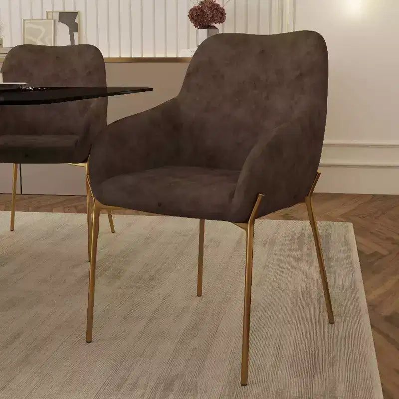 Modern Upholstered Dining Chair with Gold Iron Legs, Set of 2, Stylish Accent Chair for Dining Room or Kitchen