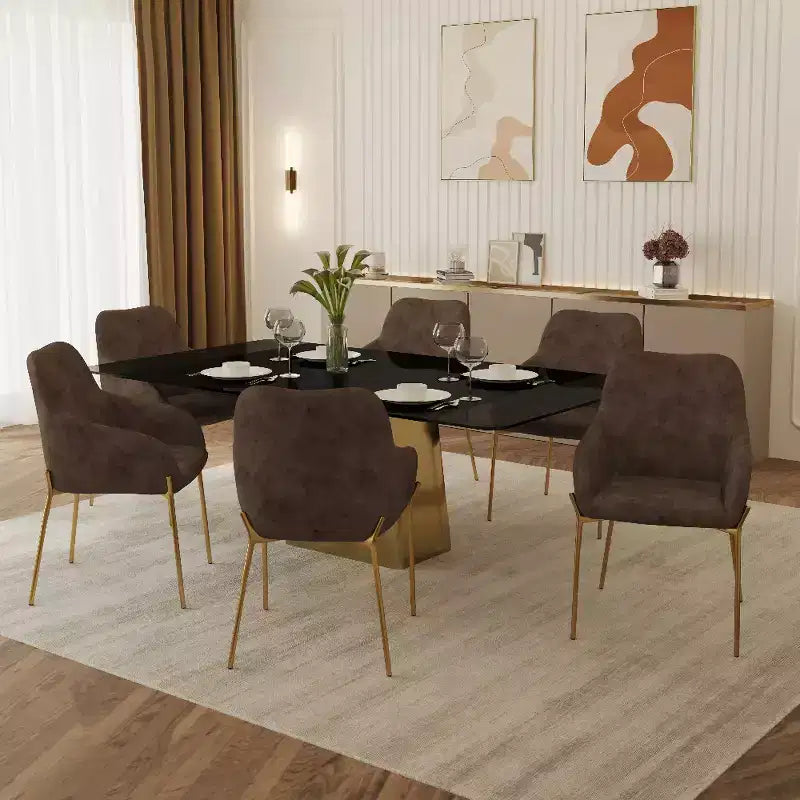 Modern Upholstered Dining Chair with Gold Iron Legs, Set of 2, Stylish Accent Chair for Dining Room or Kitchen