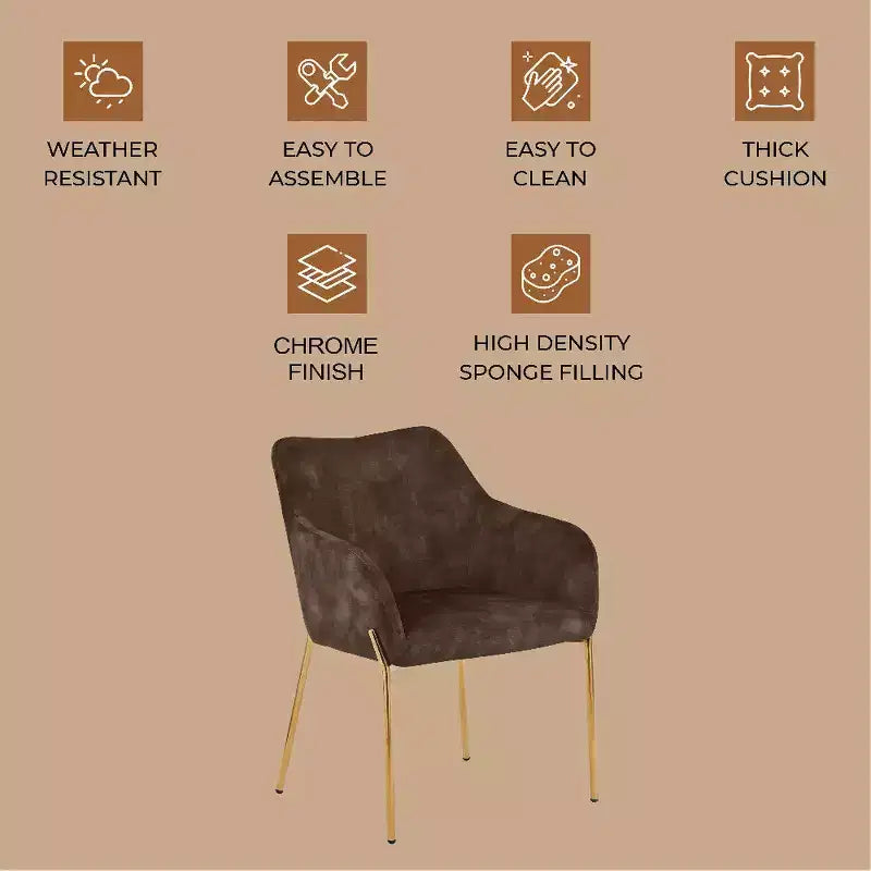 Modern Upholstered Dining Chair with Gold Iron Legs, Set of 2, Stylish Accent Chair for Dining Room or Kitchen