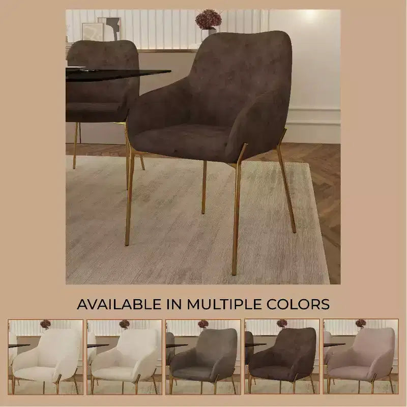 Modern Upholstered Dining Chair with Gold Iron Legs, Set of 2, Stylish Accent Chair for Dining Room or Kitchen
