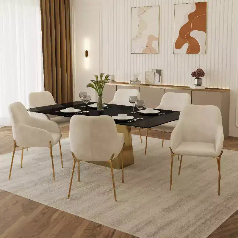Modern Upholstered Dining Chair with Gold Iron Legs, Set of 2, Stylish Accent Chair for Dining Room or Kitchen