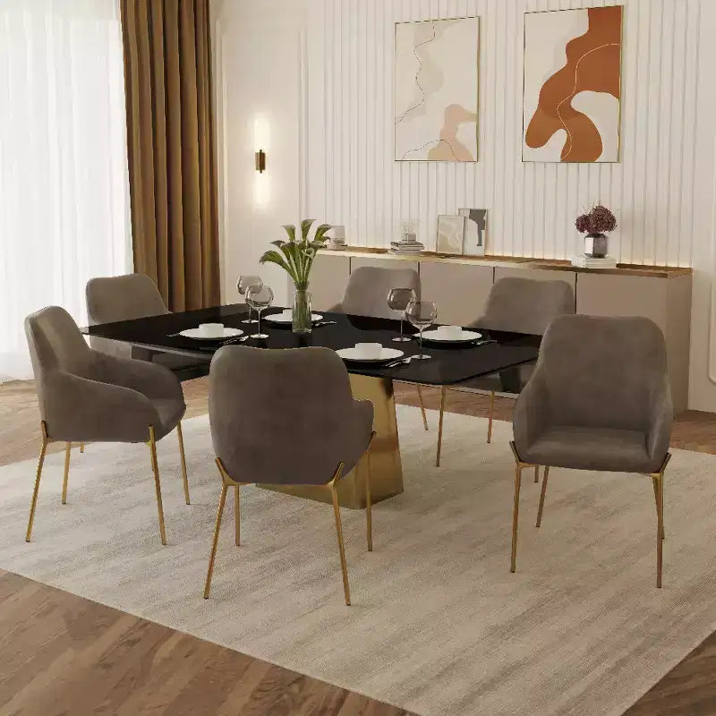 Modern Upholstered Dining Chair with Gold Iron Legs, Set of 2, Stylish Accent Chair for Dining Room or Kitchen