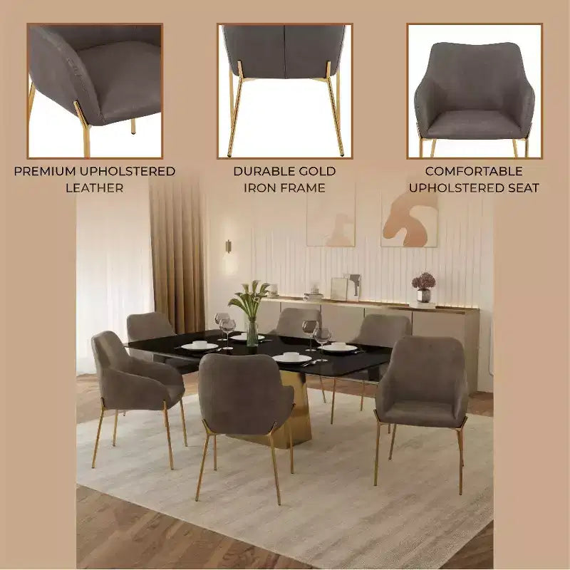 Modern Upholstered Dining Chair with Gold Iron Legs, Set of 2, Stylish Accent Chair for Dining Room or Kitchen