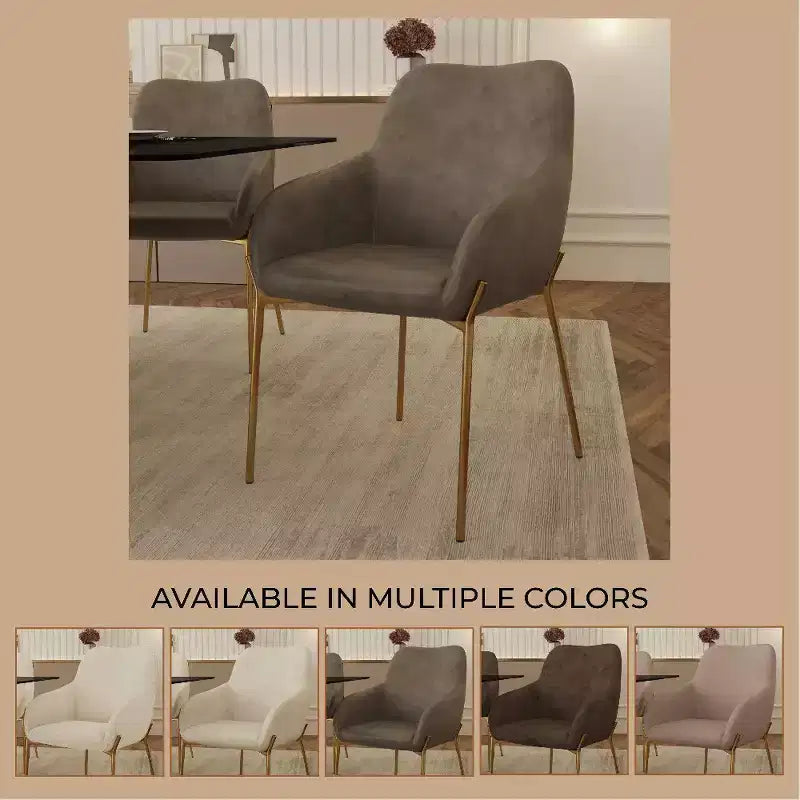 Modern Upholstered Dining Chair with Gold Iron Legs, Set of 2, Stylish Accent Chair for Dining Room or Kitchen