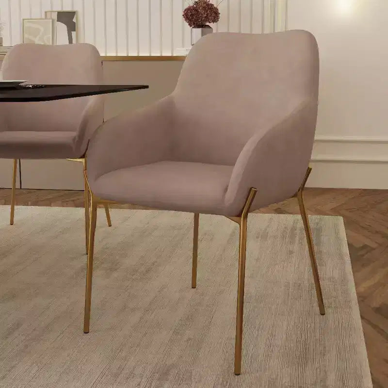 Modern Upholstered Dining Chair with Gold Iron Legs, Set of 2, Stylish Accent Chair for Dining Room or Kitchen