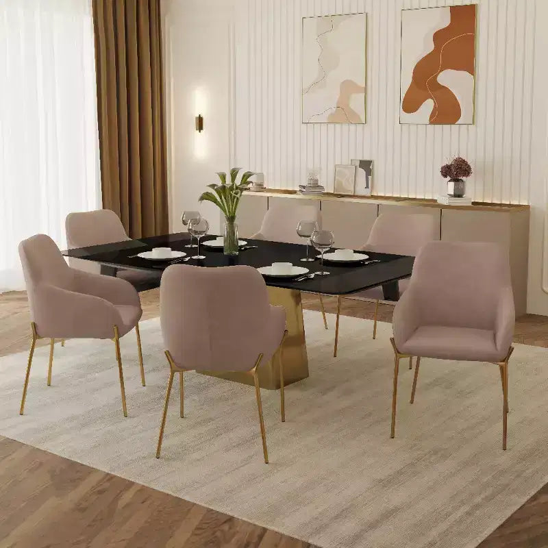 Modern Upholstered Dining Chair with Gold Iron Legs, Set of 2, Stylish Accent Chair for Dining Room or Kitchen