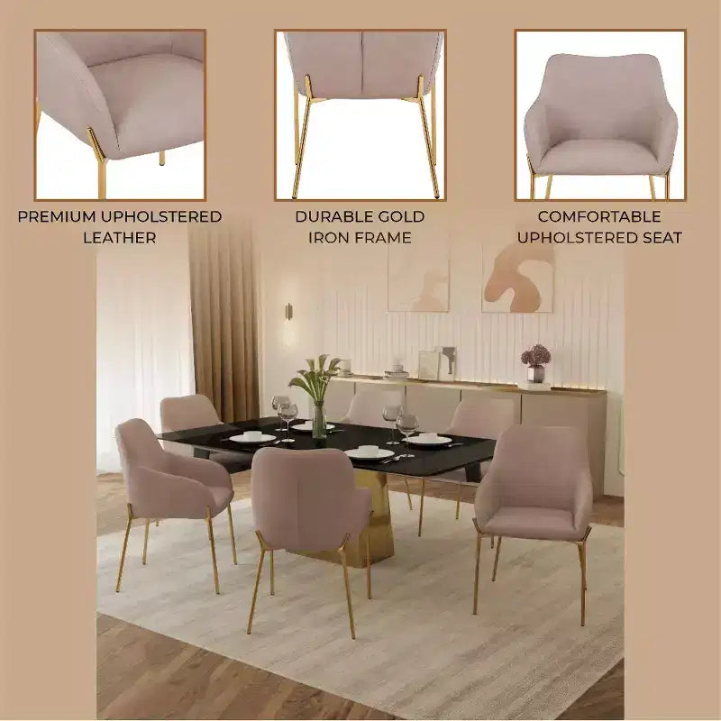 Modern Upholstered Dining Chair with Gold Iron Legs, Set of 2, Stylish Accent Chair for Dining Room or Kitchen