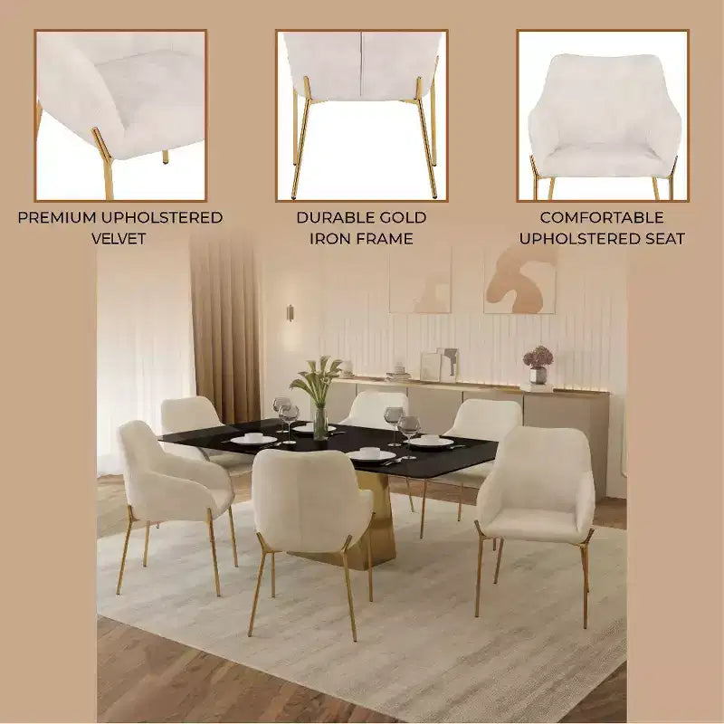 Modern Upholstered Dining Chair with Gold Iron Legs, Set of 2, Stylish Accent Chair for Dining Room or Kitchen