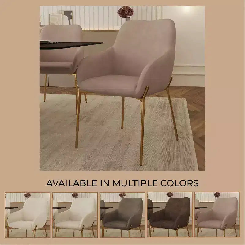 Modern Upholstered Dining Chair with Gold Iron Legs, Set of 2, Stylish Accent Chair for Dining Room or Kitchen