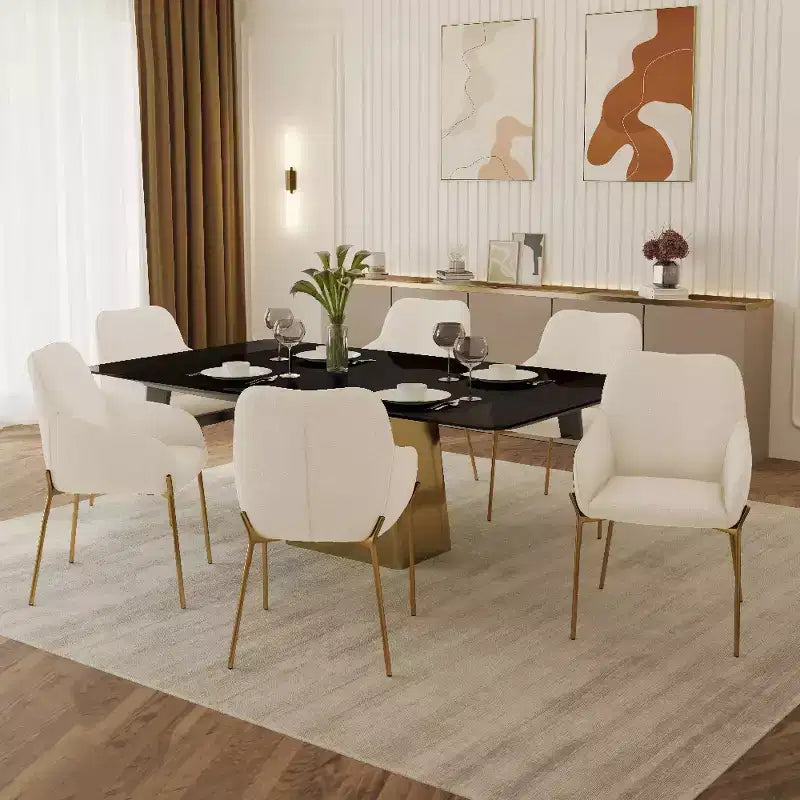 Modern Upholstered Dining Chair with Gold Iron Legs, Set of 2, Stylish Accent Chair for Dining Room or Kitchen