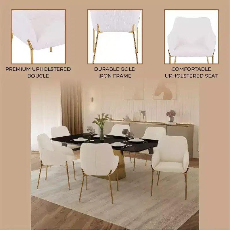 Modern Upholstered Dining Chair with Gold Iron Legs, Set of 2, Stylish Accent Chair for Dining Room or Kitchen