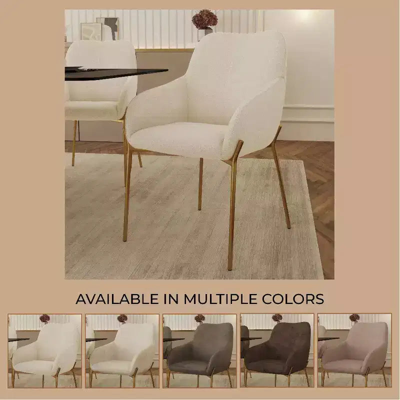 Modern Upholstered Dining Chair with Gold Iron Legs, Set of 2, Stylish Accent Chair for Dining Room or Kitchen