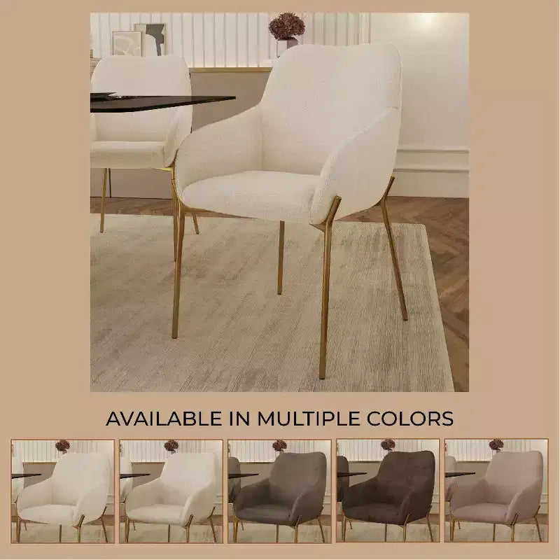 Modern Upholstered Dining Chair with Gold Iron Legs, Set of 2, Stylish Accent Chair for Dining Room or Kitchen