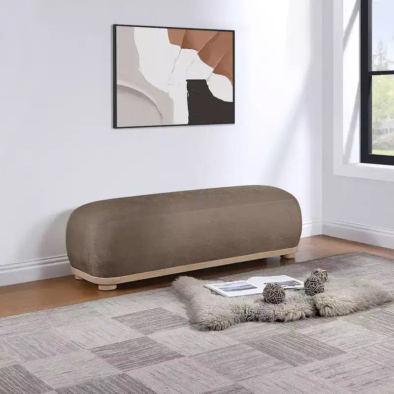 Chenille Fabric Upholstered Bench, Mid-Century Modern Style, 60"W