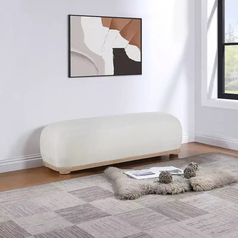 Chenille Fabric Upholstered Bench, Mid-Century Modern Style, 60"W