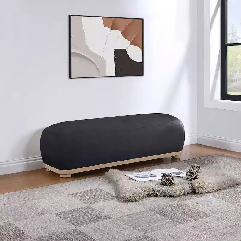 Chenille Fabric Upholstered Bench, Mid-Century Modern Style, 60"W