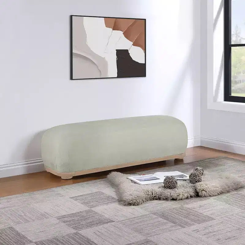 Chenille Fabric Upholstered Bench, Mid-Century Modern Style, 60"W