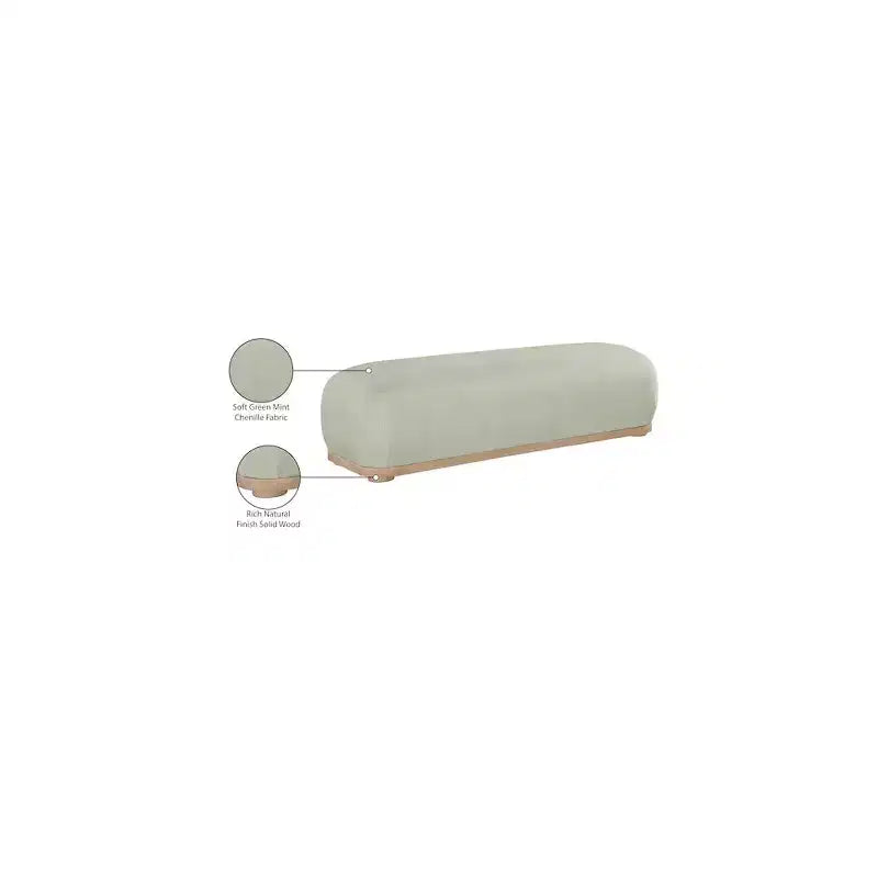 Chenille Fabric Upholstered Bench, Mid-Century Modern Style, 60"W