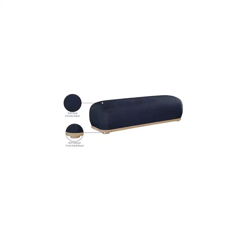 Chenille Fabric Upholstered Bench, Mid-Century Modern Style, 60"W