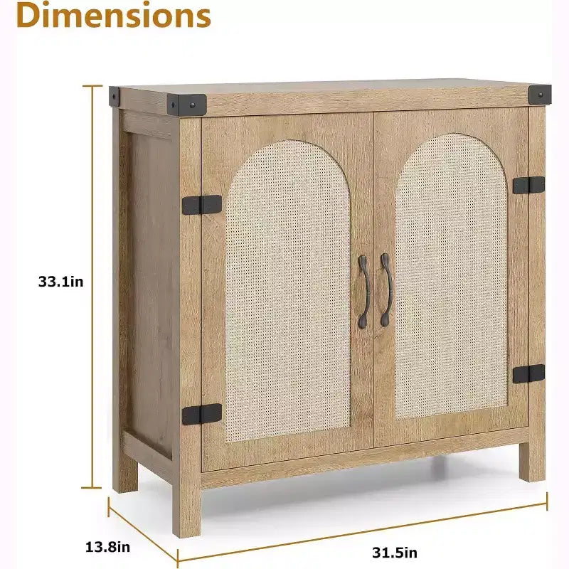 Rattan-Accent Buffet Cabinet with Storage, Adjustable Shelves Sideboard, Synthetic Rattan Doors Storage Cabinet for Living Room, Dining Room
