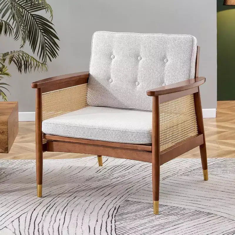 Rattan Accent Chair, Single Seat with Cushion for Living Room, Bedroom, Reading Nook