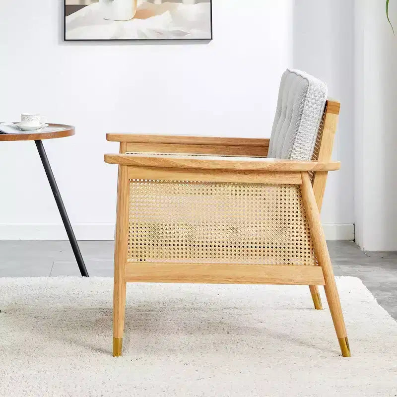 Rattan Accent Chair, Single Seat with Cushion for Living Room, Bedroom, Reading Nook