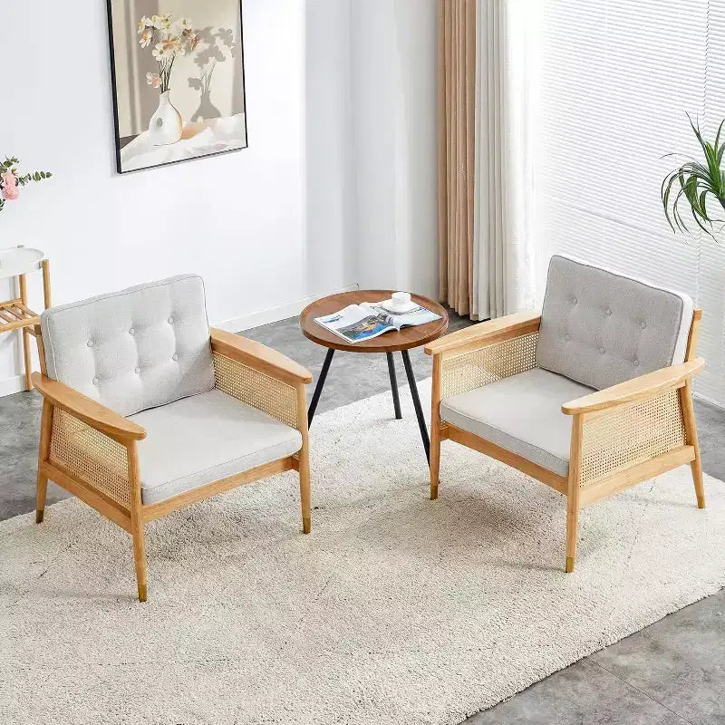 Rattan Accent Chair, Single Seat with Cushion for Living Room, Bedroom, Reading Nook