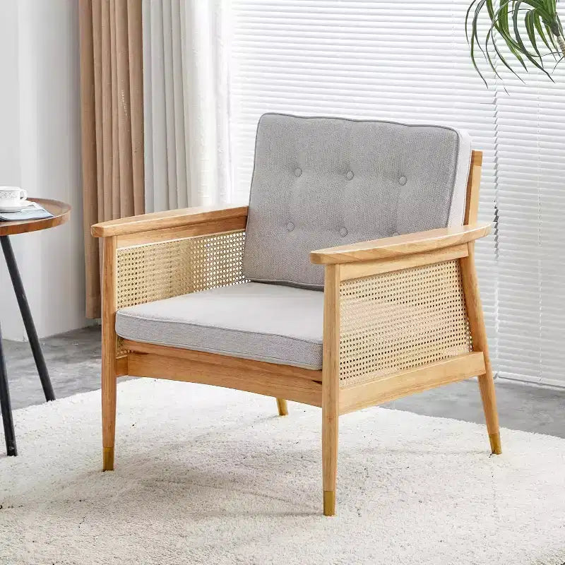 Rattan Accent Chair, Single Seat with Cushion for Living Room, Bedroom, Reading Nook