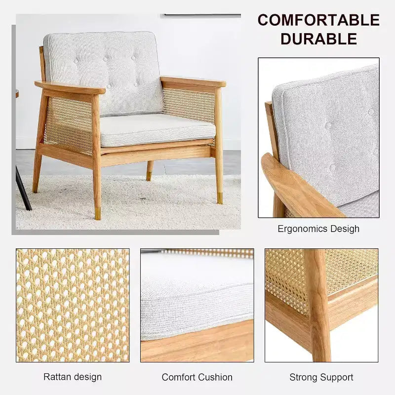 Rattan Accent Chair, Single Seat with Cushion for Living Room, Bedroom, Reading Nook