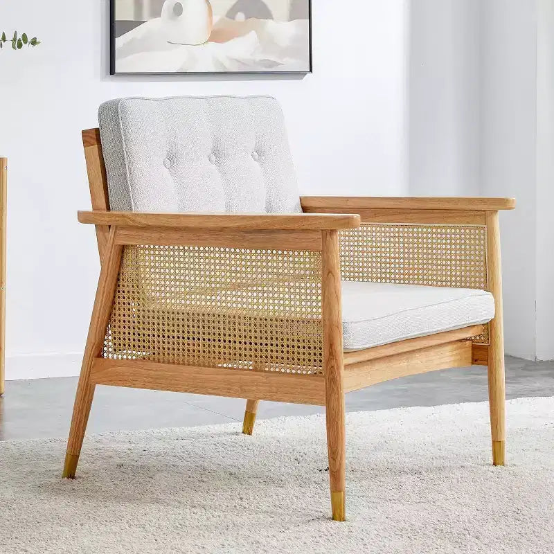 Rattan Accent Chair, Single Seat with Cushion for Living Room, Bedroom, Reading Nook