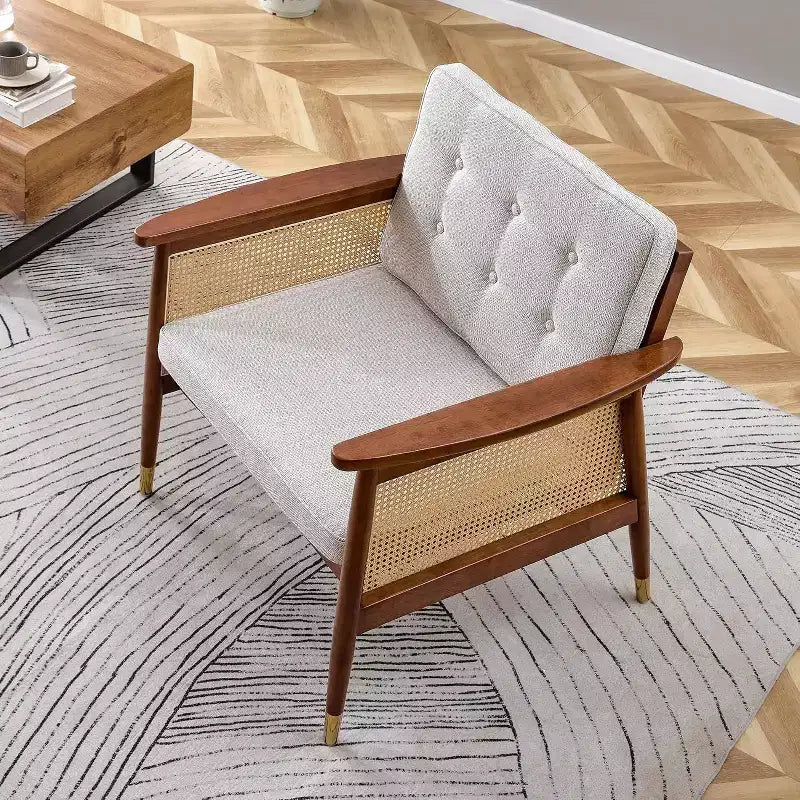 Rattan Accent Chair, Single Seat with Cushion for Living Room, Bedroom, Reading Nook