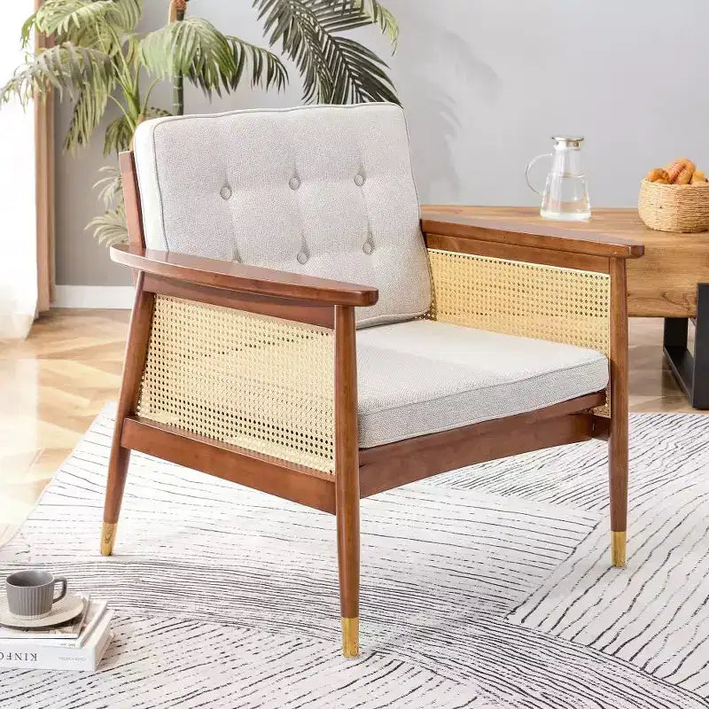 Rattan Accent Chair, Single Seat with Cushion for Living Room, Bedroom, Reading Nook