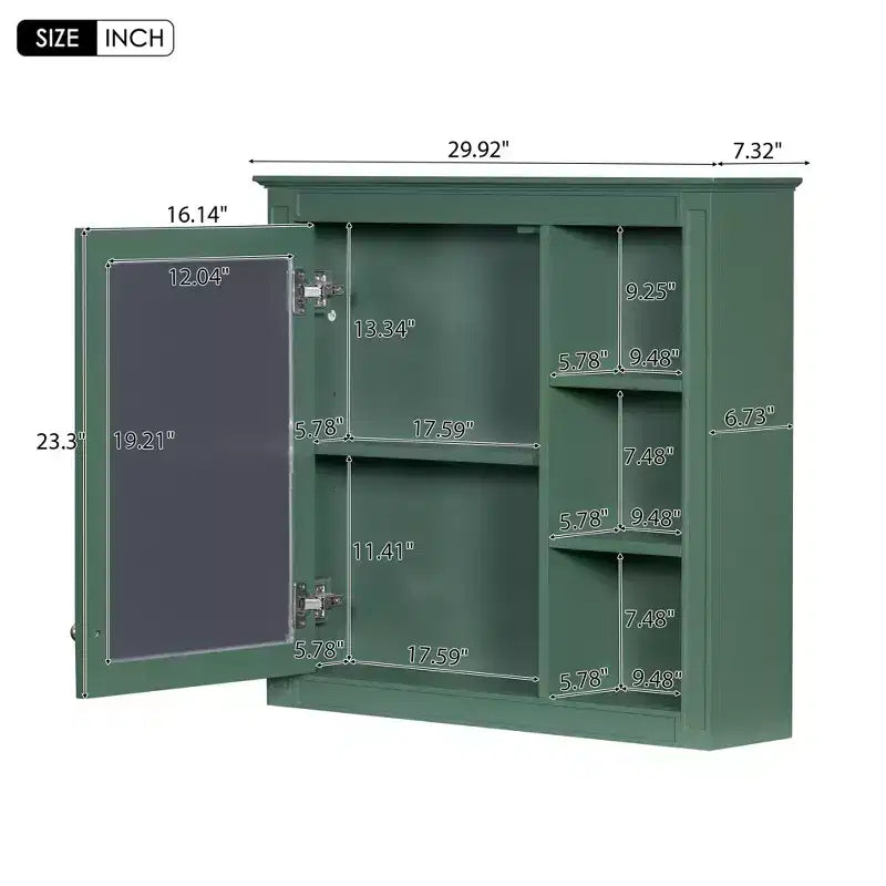 30x28 inch Gray Wall Mounted Bathroom Storage Medicine Cabinet with Mirror and 3 Open Shelves