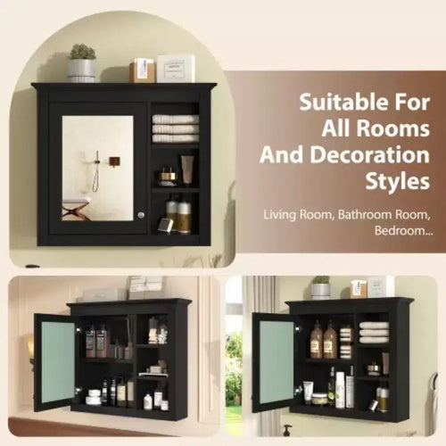 30x28 inch Gray Wall Mounted Bathroom Storage Medicine Cabinet with Mirror and 3 Open Shelves
