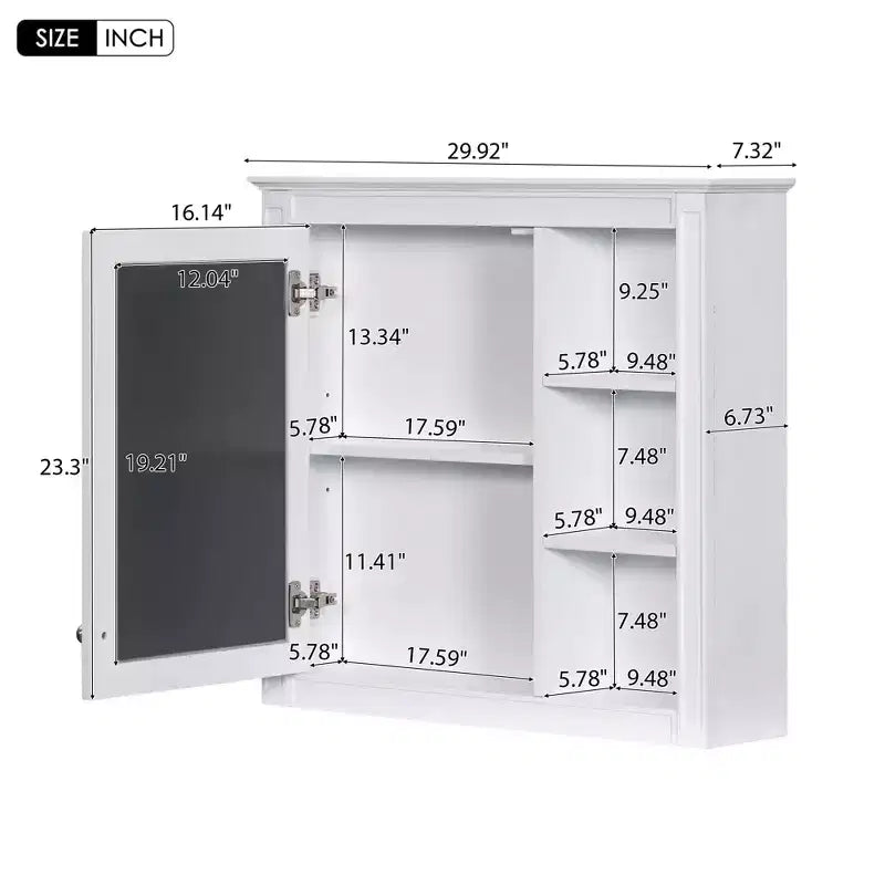 30x28 inch Gray Wall Mounted Bathroom Storage Medicine Cabinet with Mirror and 3 Open Shelves