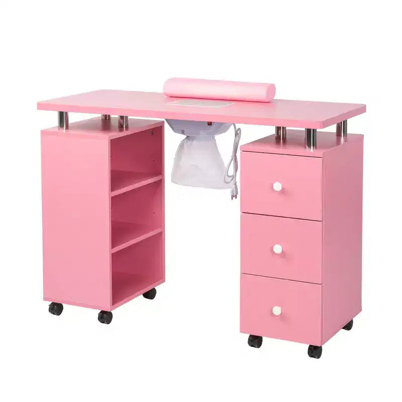 42.5" White MDF 3-Drawer Manicure Table Nail Desk with Open Side Cabinet and Electric Dust Collector