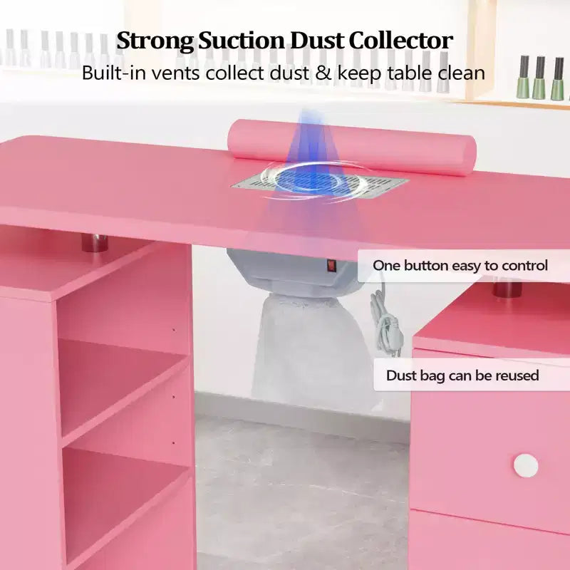 42.5" White MDF 3-Drawer Manicure Table Nail Desk with Open Side Cabinet and Electric Dust Collector