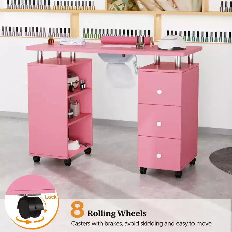 42.5" White MDF 3-Drawer Manicure Table Nail Desk with Open Side Cabinet and Electric Dust Collector
