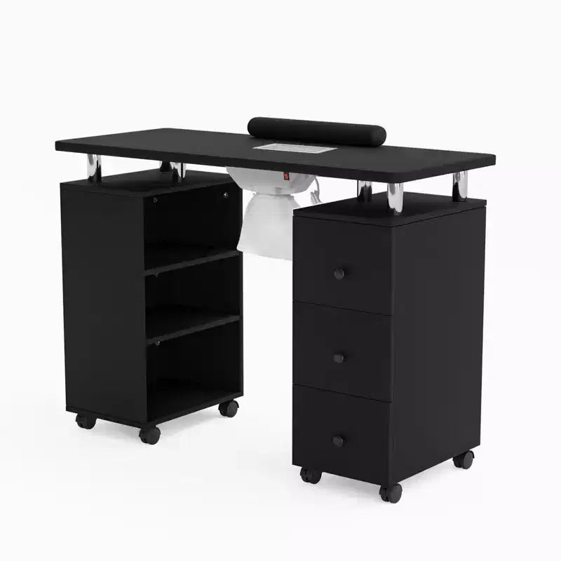 42.5" White MDF 3-Drawer Manicure Table Nail Desk with Open Side Cabinet and Electric Dust Collector