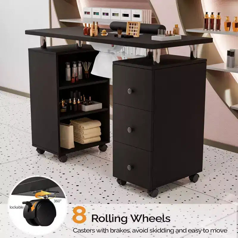 42.5" White MDF 3-Drawer Manicure Table Nail Desk with Open Side Cabinet and Electric Dust Collector