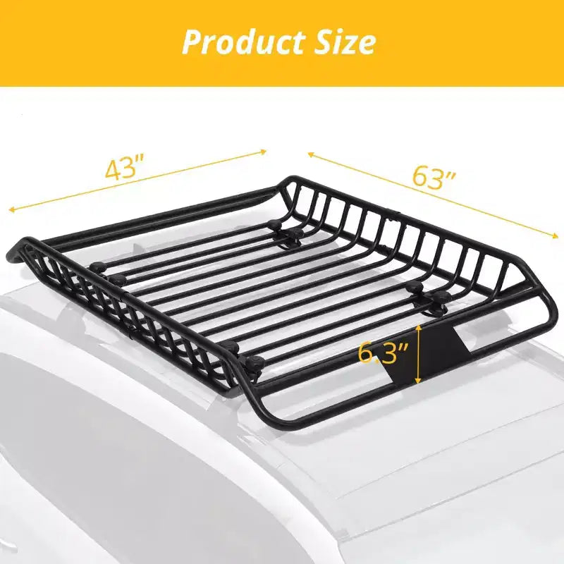 Roof Rack Basket, 63''x43''x6.3'' Heavy Duty Steel Cargo Carrier - 165LBS Load Capacity for SUV, Truck, Cars
