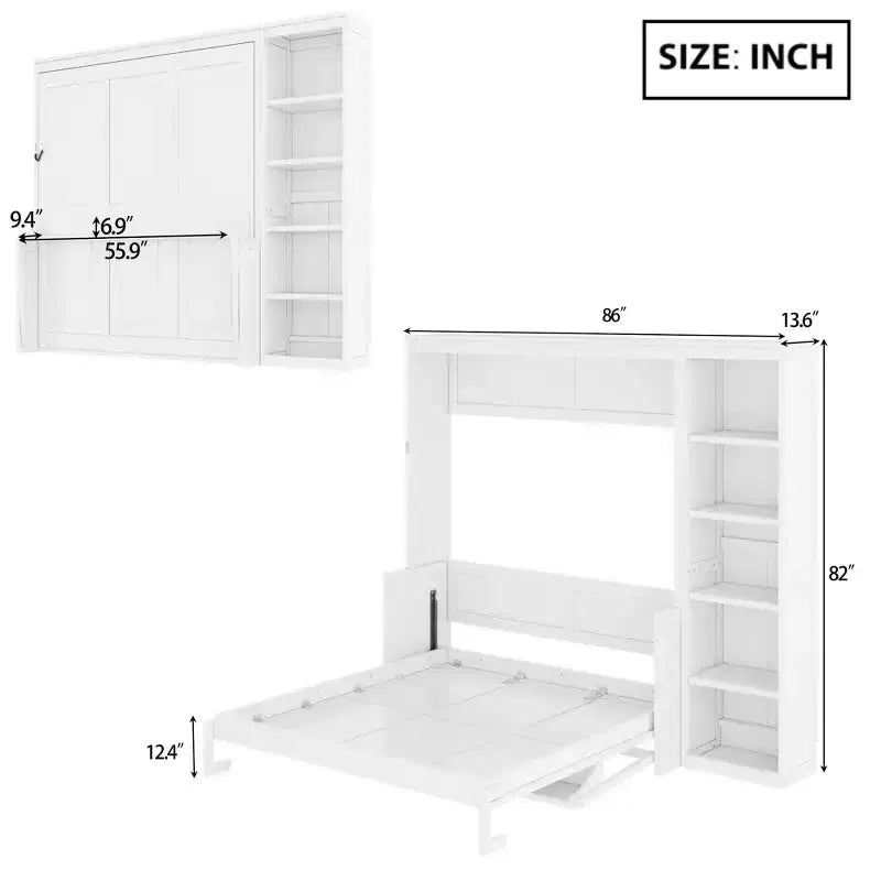 Murphy Bed with Fold-Out Desk & Bookshelves, Space-Saving Wall Bed