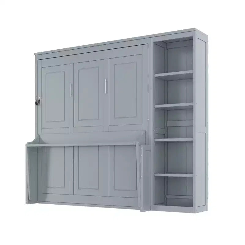 Murphy Bed with Fold-Out Desk & Bookshelves, Space-Saving Wall Bed