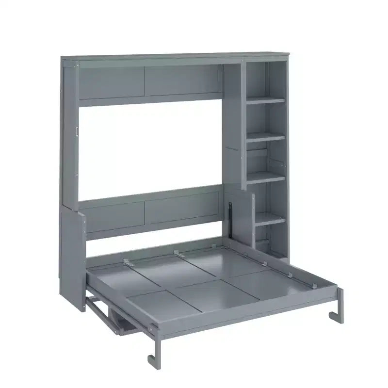 Murphy Bed with Fold-Out Desk & Bookshelves, Space-Saving Wall Bed