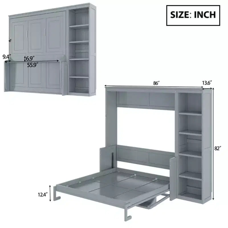 Murphy Bed with Fold-Out Desk & Bookshelves, Space-Saving Wall Bed