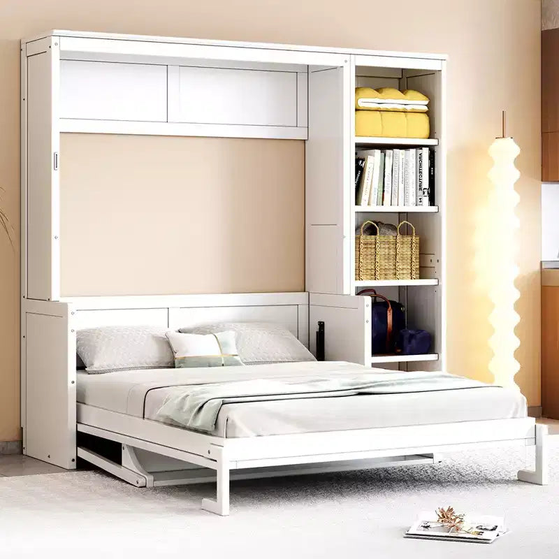Murphy Bed with Fold-Out Desk & Bookshelves, Space-Saving Wall Bed